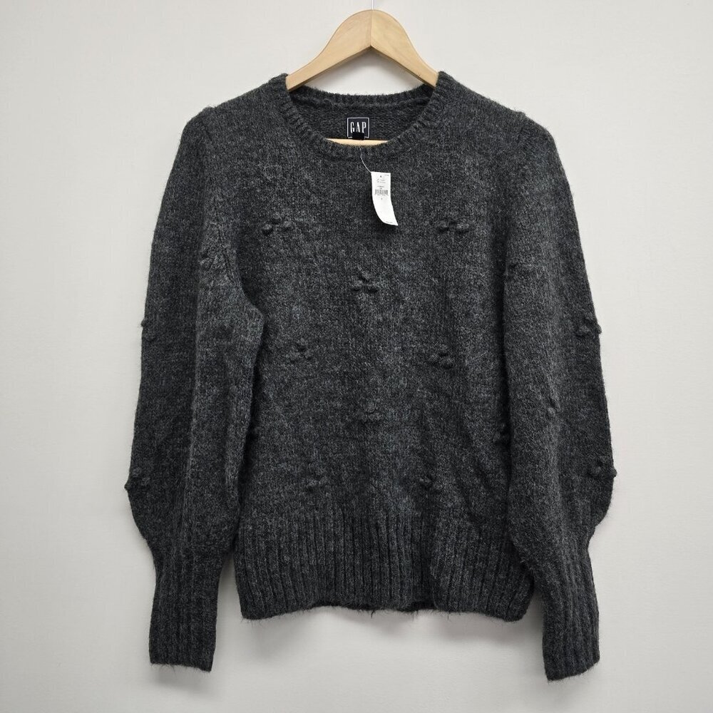 NWT GAP Wool Alpaca Blend 3D Knit Sweater Size Small Balloon Sleeve Gray